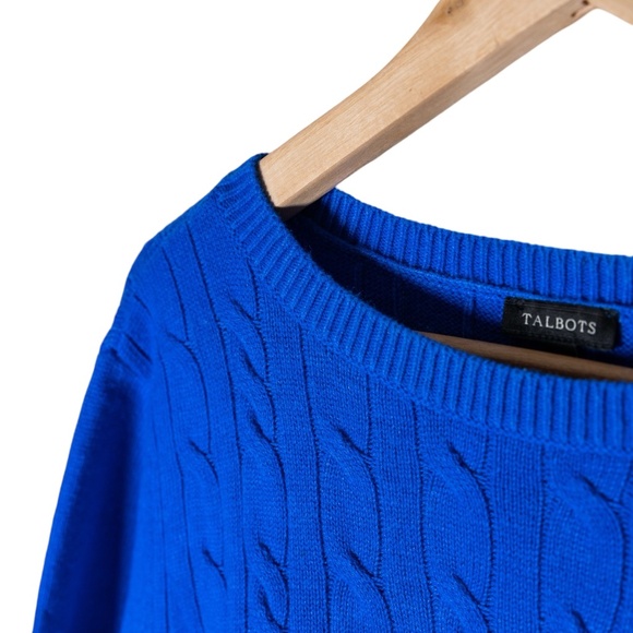 Talbots Women's Soft Cable Knit Lambswool Crewneck Sweater; Royal Blue; Size XL - Picture 5 of 9